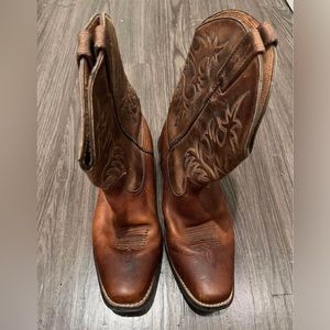 Brown leather cowboy boots